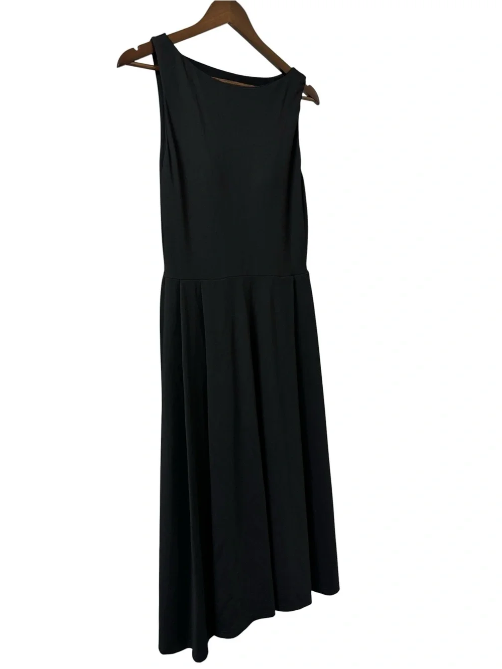 OGL Black sleeveless bamboo sculpting stretch ponte boatneck chic midi dress L